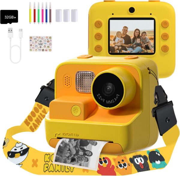 Kids Camera Instant Print, 48MP Digital Camera with Zero Ink, Selfie 1080P Video Camera with 32G TF Card, Toys Gifts for Girls Boys Aged 3-12 for Birthday/Holiday